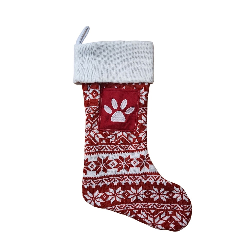 Holiday Home Red‎ Snowflake Dog Paw Christmas Stocking Knit Holiday Decor New